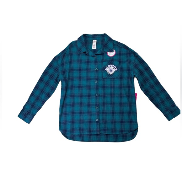 Justice Girls Graphic Flannel Plaid Button-Down Shirt Top, Size M (10) - Picture 2 of 9